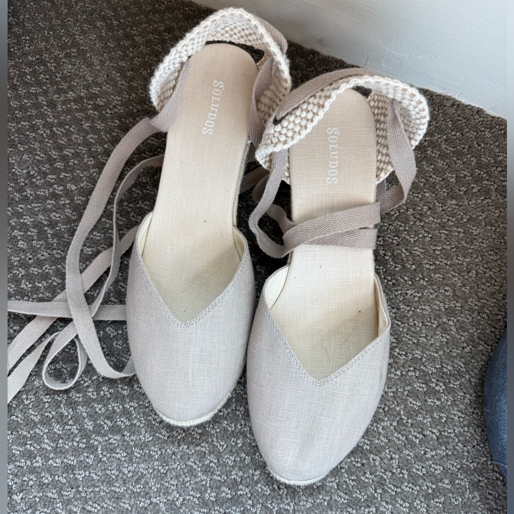Soludos Cream Ankle Tie Espadrilles